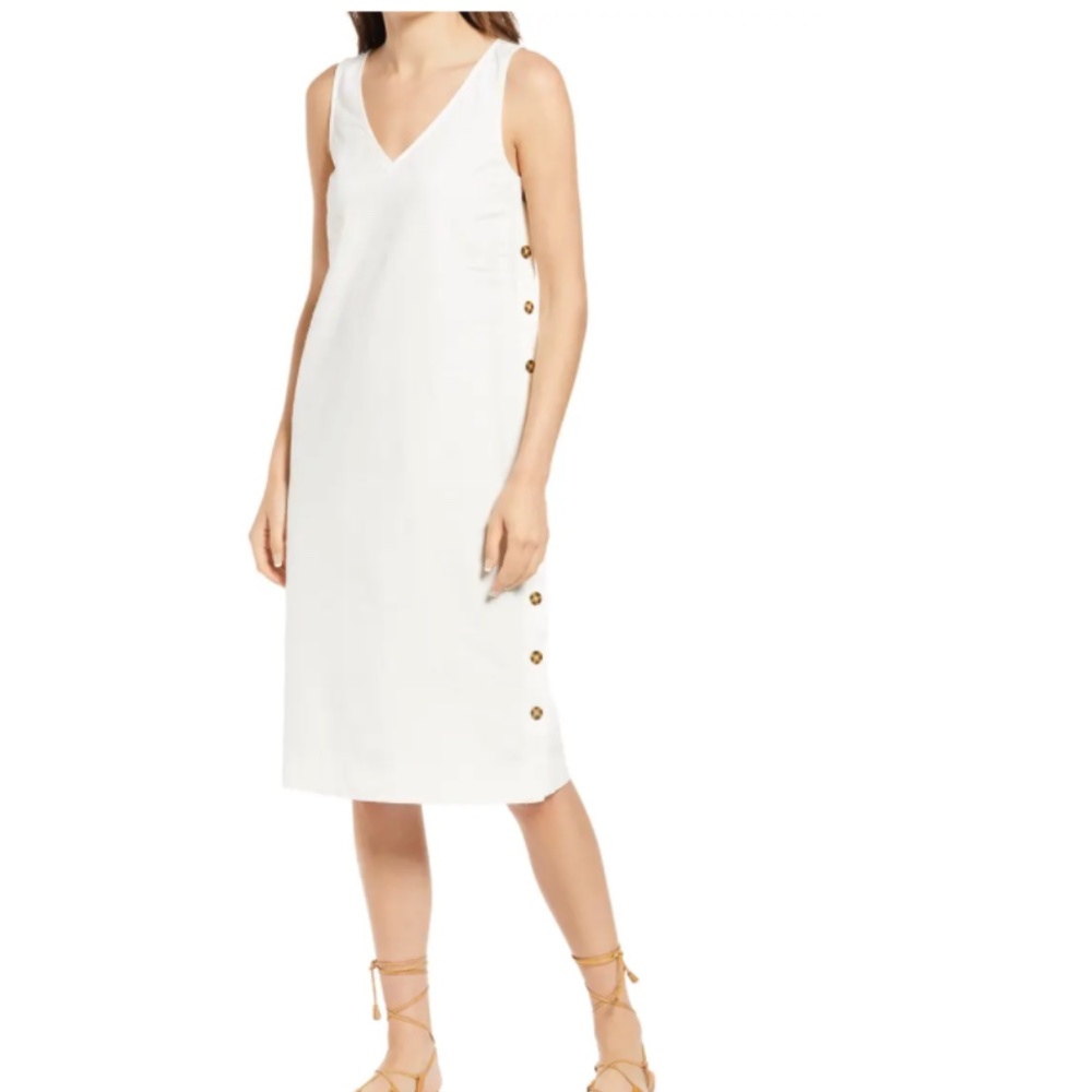 Madewell Linen-Cotton Side-Button Midi Dress